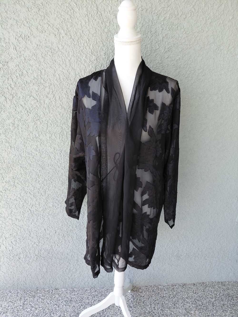Victoria’s Secret Y2K Sheer Black Floral Kimono Robe Medium Lingerie Cover Up - Picture 6 of 10